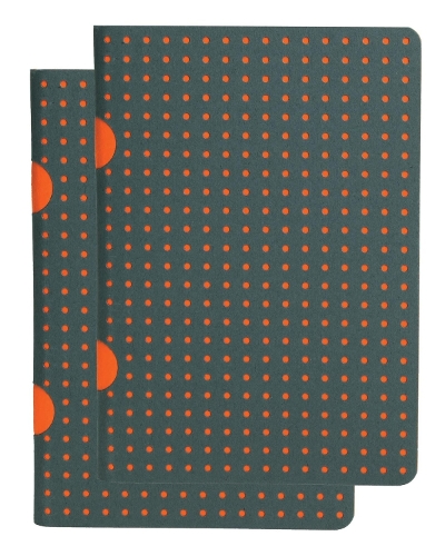 Grey on Orange / Grey on Orange (set of two) B7 Lined Notebooks
