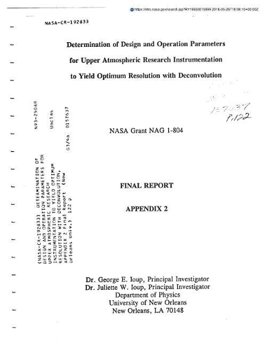Determination of Design and Operation Parameters for Upper Atmospheric Research Instrumentation to Yield Optimum Resolution with Deconvolution, Appendix 2