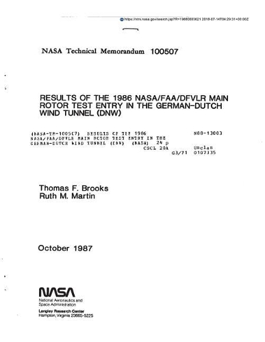 Results of the 1986 Nasa/Faa/Dfvlr Main Rotor Test Entry in the German-Dutch Wind Tunnel (Dnw)