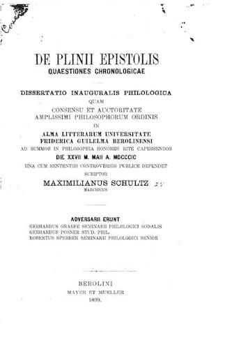 De Plinii Epistolis Quaestiones Chronologicae: (Latin)