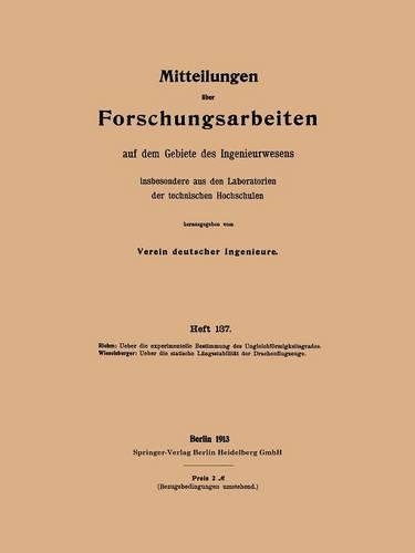 Mitteilungen über Forschungsarbeiten auf dem Gebiete des Ingenieurwesens