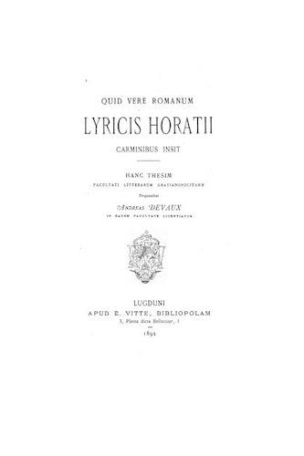 Quid Vere Romanum Lyricis Horatii Carminibus Insit