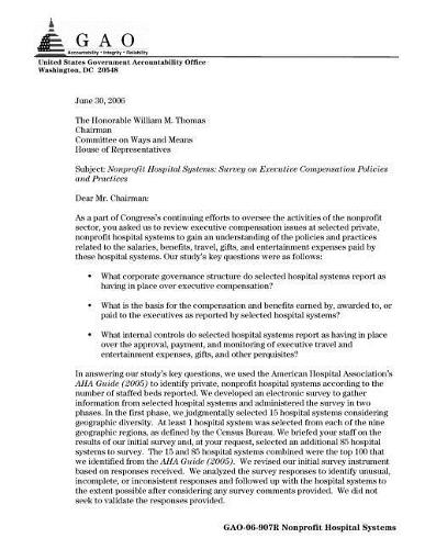 Gao-06-907r Nonprofit Hospital Systems