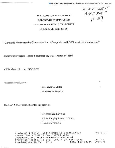 Ultrasonic Nondestructive Characterization of Composites with 3-Dimensional Architectures