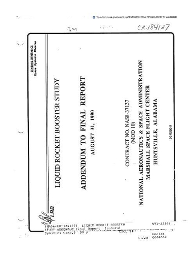 Liquid Rocket Booster Study Addendum