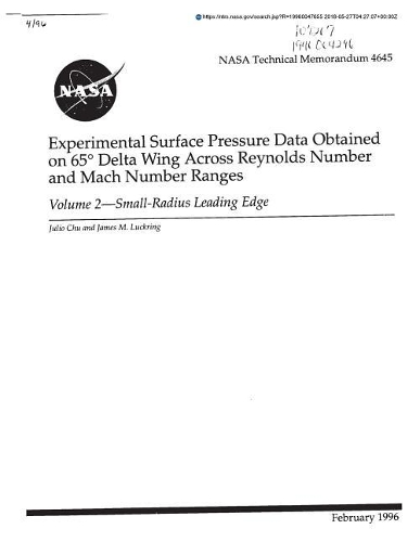 Experimental Surface Pressure Data Obtained on 65 Deg Delta Wing Across Reynolds Number and Mach Number Ranges. Volume 2; Small-Radius Leading Edge