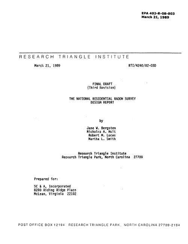 National Residential Radon Survey Design Report
