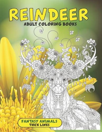 Adult Coloring Books Fantasy Animals - Thick Lines - Reindeer