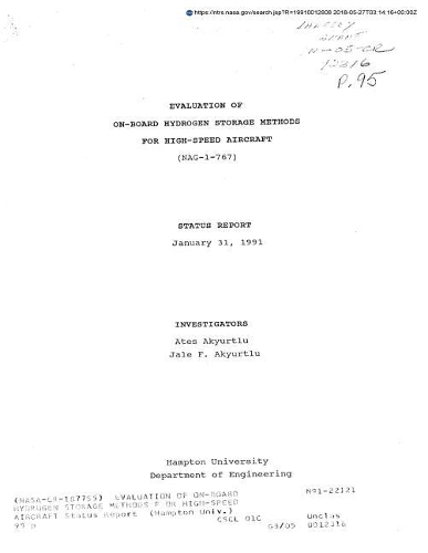 Evaluation of On-Board Hydrogen Storage Methods F or High-Speed Aircraft