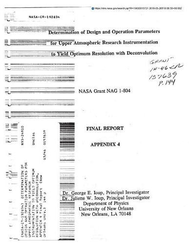 Determination of Design and Operation Parameters for Upper Atmospheric Research Instrumentation to Yield Optimum Resolution with Deconvolution, Appendix 4