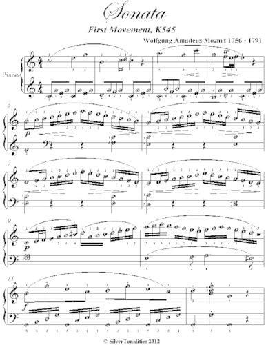 Sonata First Movement K545 Easy Piano Sheet Music