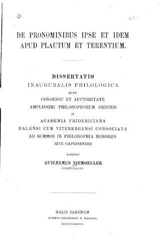 De pronominibus Ipse et Idem apud Plautum et Terentium