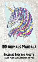 100 Animals Mandala - Coloring Book for adults - Koala, Panda, Llama, Anaconda, and more