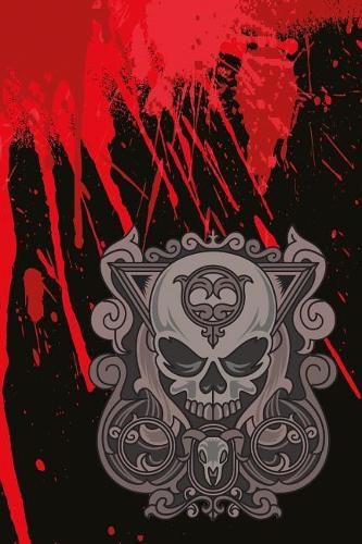 Gothic Notizbuch roter Totenschädel mit Kringel und Blutfleck