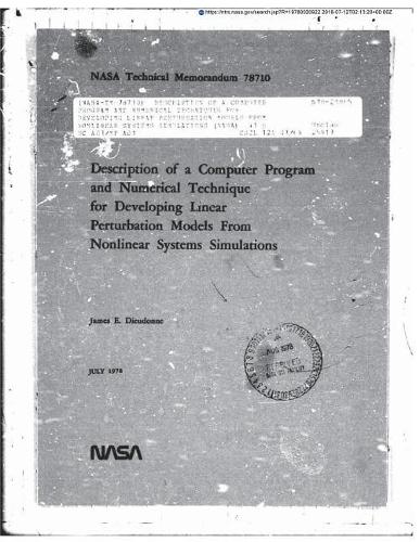 Description of a Computer Program and Numerical Techniques for Developing Linear Perturbation Models from Nonlinear Systems Simulations