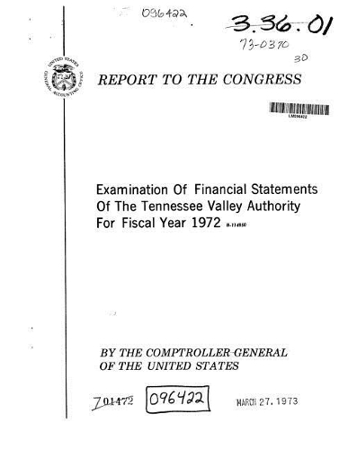 Examination of Financial Statements of the Tennessee Valley Authority for Fiscal Year 1972