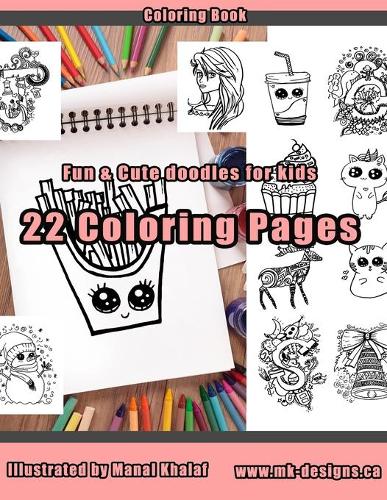 Fun & cute doodles for kids, 22 coloring pages