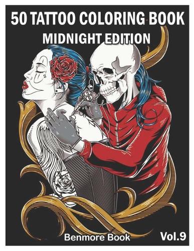 50 Tattoo Coloring Book Midnight Edition