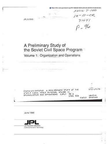 A Preliminary Study of the Soviet Civil Space Program. Volume 1