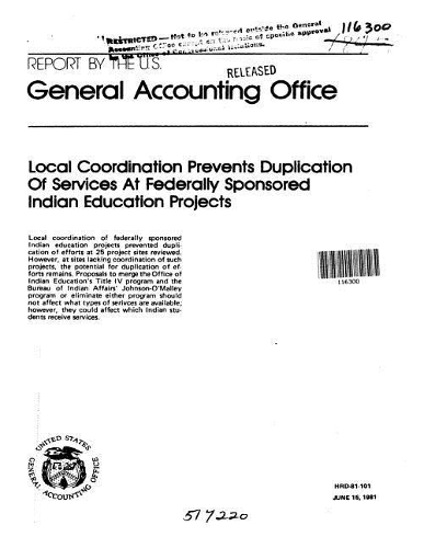 Local Coordination Prevents Duplication of Services at Federally Sponsored Indian Education Projects