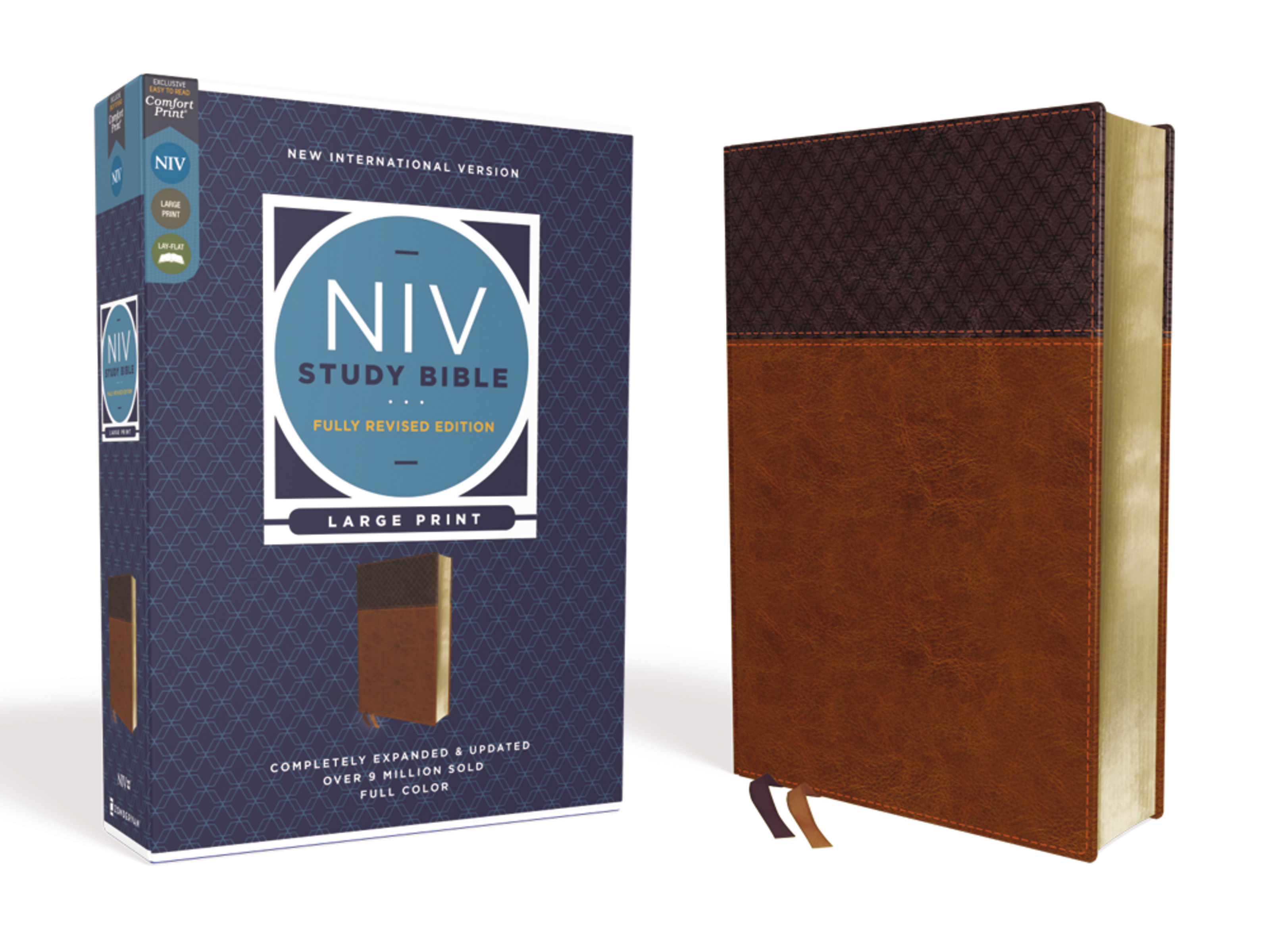 NIV Study Bible, Fully Revised Edition (Study Deeply. Believe Wholeheartedly.), Large Print, Leathersoft, Brown, Red Letter, Comfort Print: (NIV Study Bible, Fully Revised Edition)