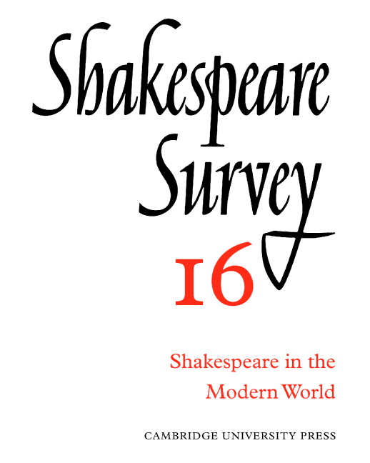 Shakespeare Survey: (Series Number 16 Shakespeare Survey)