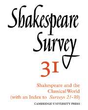 Shakespeare Survey: (Series Number 31 Shakespeare Survey)