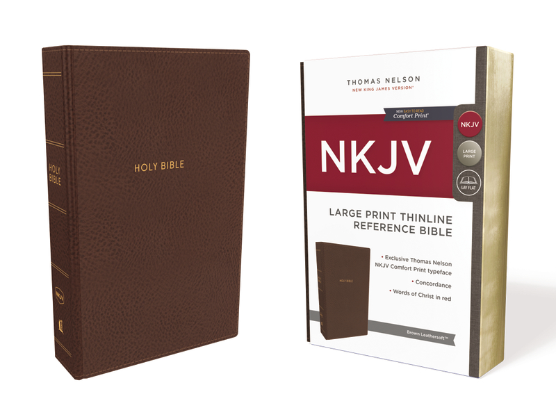 NKJV, Thinline Reference Bible, Large Print, Leathersoft, Brown, Red Letter, Comfort Print: Holy Bible, New King James Version