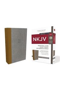 NKJV, Reference Bible, Personal Size Giant Print, Cloth Over Board, Tan/Gray, Red Letter Edition, Comfort Print