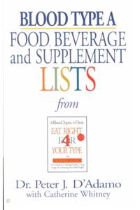 Blood Type A  Food, Beverage and Supplement Lists