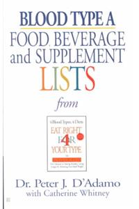 Blood Type a Food, Beverage and Supplement Lists