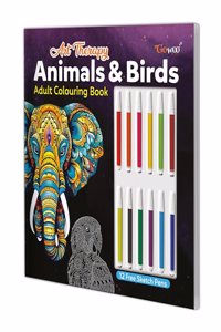 Art Therapy Animals and Birds Adult Colouring Book: Mindful coloring book, colouring for adults, Calming activity colouring books
