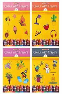 Colouring Book for 3 to 10 years old Kids - Crayons and Pencil Colouring for Nursery and Primary children - Level 1 to 4 - Set of 4 Books