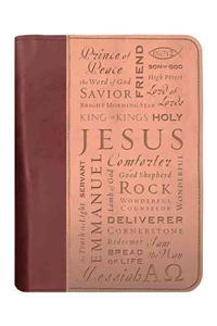 Names of Jesus Bible Cover, Zippered, Italian Duo-Tone Imitation Leather, Brown/Tan, Extra Large