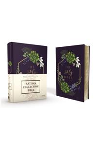 Niv, Artisan Collection Bible, Cloth Over Board, Navy Floral, Designed Edges Under Gilding, Red Letter Edition, Comfort Print