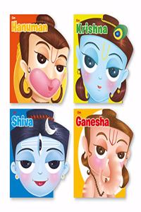 Cutout Board Books Set : Gods- Krishna, Shiva, Hanuman, Ganesha ( Illustrated story books for kids)