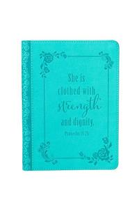 Christian Art Gifts Classic Handy-Sized Journal Strength and Dignity Proverbs 31 Woman Bible Verse Inspirational Scripture Notebook W/Ribbon, Faux Leather Flexcover 240 Ruled Pages, 5.7 X 7, Teal