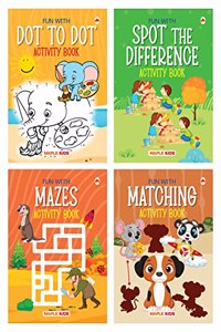 Brain Boosting Activity Book Set (Set of 4 books) - Mazes, Dot to Dot, Spot the Difference and Matching - Fun Early Learning Activity Books for Kids - 3 Years to 6 Years Old Children - LKG