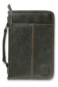 Aviator Bible Cover for Men, Zippered, with Handle, Leather Look, Brown, Large