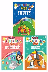Colouring Books - 2 (Set of 3 Books) - Fruits, Numbers, Birds
