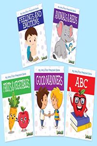 MY FIRST SET OF 5 PRESCHOOL BOOKS (ABC, Animal & Birds, Feelings & Emotions, Fruits & Vegetables, Good Manners)