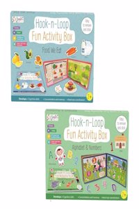 Set of 2 Hook n Loop Fun Activity Box | Velcro Books | Montessori Activity | Busy Book | for 2+ Years Kids - Alphabets & Numbers , Food We Eat