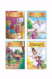 Fairytales and Folktales (Illustrated) (Set of 4 Books 45 Moral Stories) - Indian Folktales, Indian Fairytales, World Folktales, Fairytales