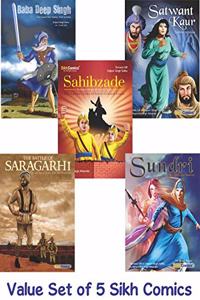 Brave Fearless Sikhs - Sahibzade, Saragarhi, Baba Deep Singh, Sundri, Satwant Kaur - Set of 5 Books (Sikh Comics for Children & Adults)