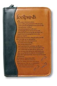 Footprints Poem Bible Cover, Zippered, Italian Duo-Tone Imitation Leather, Brown, Medium: Duo-tone, Footprints, Medium, Two Tone Brown