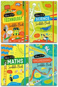 Usborne Stem Series 4 Books Collection Set - Science Scribble Book, Technology Scribble Book, Engineering Scribble Book, Maths Scribble Book
