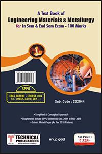 Engineering Materials and Metallurgy for SPPU 19 Course (SE - I - Mech. - 202044) Includes In sem & End Sem exam - 100 marks