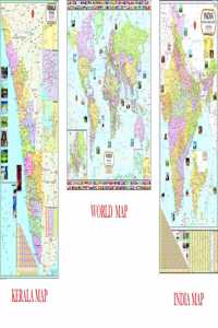Kerala Map, India Map & World Map | Non Laminated | Set Of 3 | Useful For Upsc, Pcs, Ssc, Railway'S, State And Other Competitive Exams.