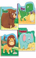 Set of 4 Big Animal Shaped Board Books (Bear, Dino, Elephant & Lion)