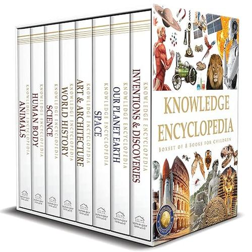 Knowledge Encyclopedia Boxed Set (8 Hardcover Books Boxset) for kids/children| Age group 10+| Total no. of pages 1536 (192 pages per book of A4 size)| Topics-World History | Science | Space | Our Planet Earth | Inventions and Discoveries | Human Bo